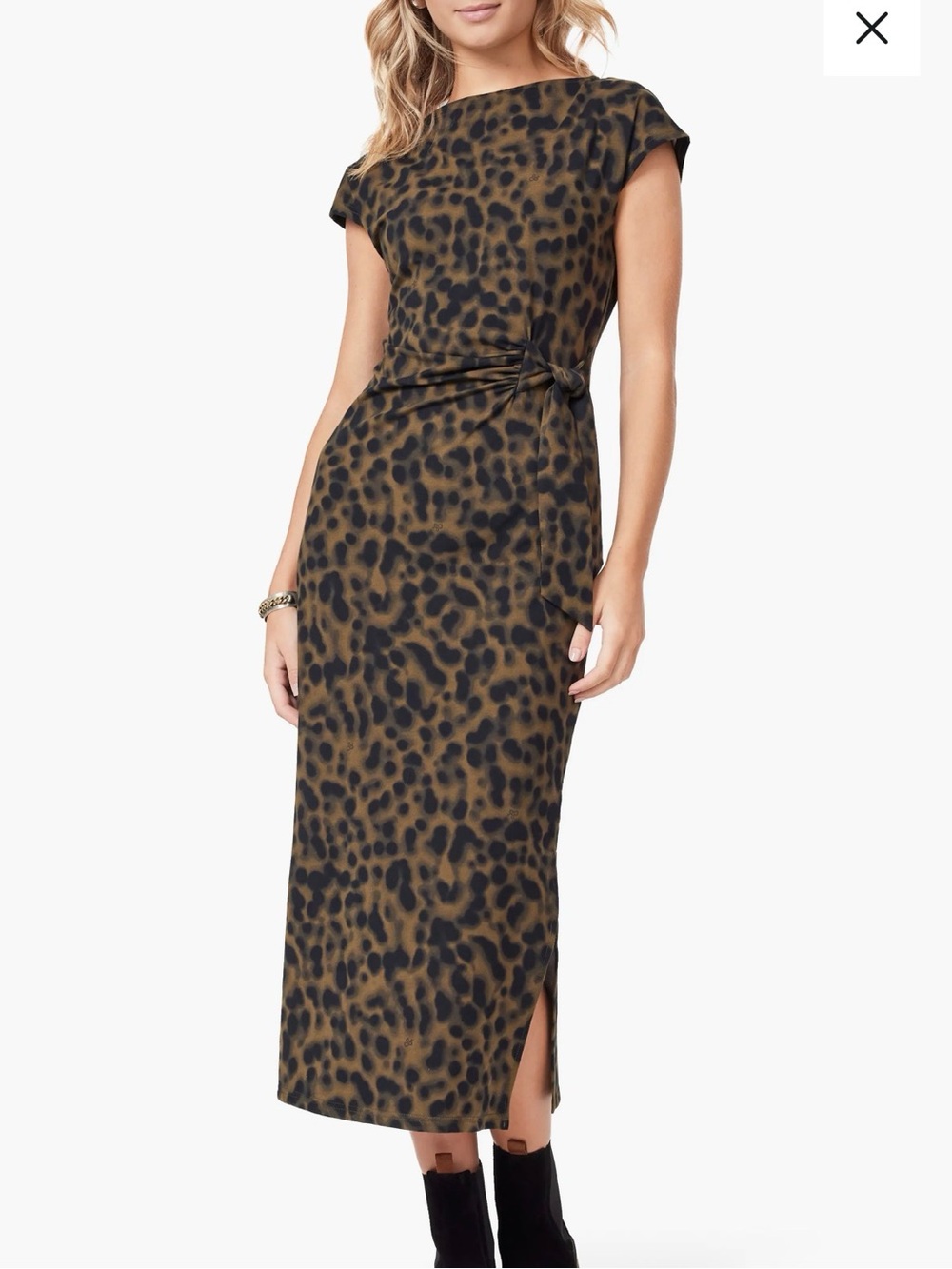 Scotch & Soda Olive and Black Leopard Print Midi Dress
